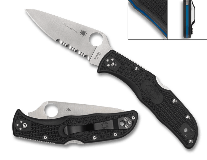 Spyderco Endela Lockback Blue Line Satin Serrated VG-10 - Knives.mx