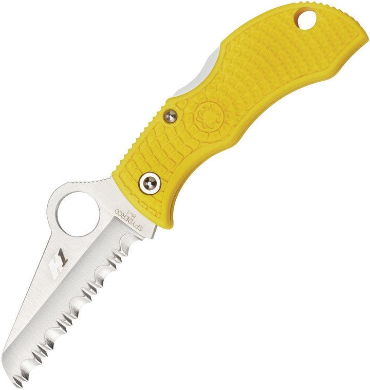 Spyderco Manbug Lockback Salt Yellow FRN Satin Full Serrated H1 - Knives.mx