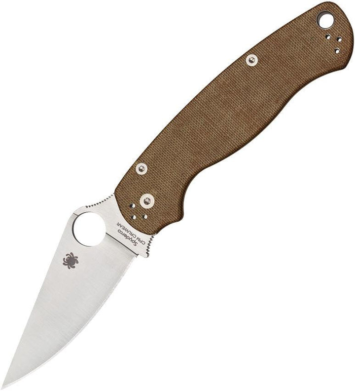 Spyderco Para Military 2 Compression Lock Brown Canvas Micarta Satin PlainEdge CPM Cru-Wear® - Knives.mx