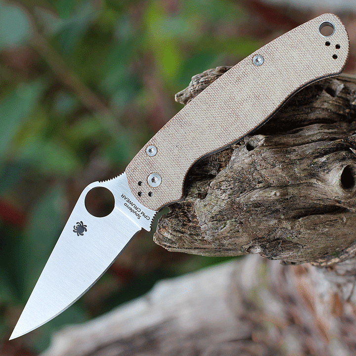 Spyderco Para Military 2 Compression Lock Brown Canvas Micarta Satin PlainEdge CPM Cru-Wear® - Knives.mx