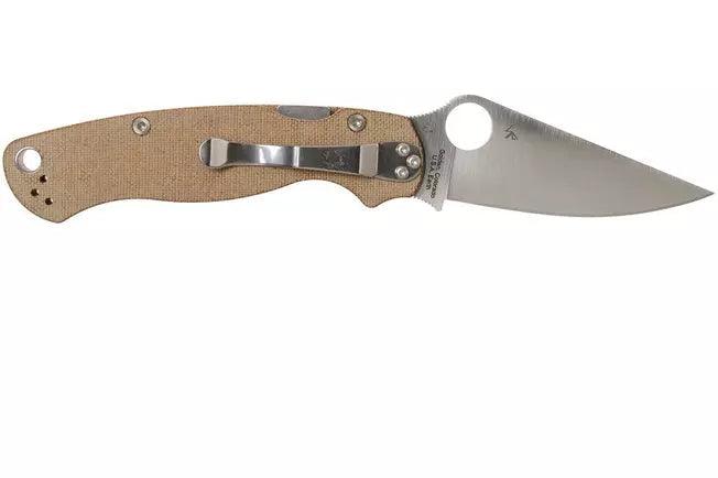 Spyderco Para Military 2 Compression Lock Brown Canvas Micarta Satin PlainEdge CPM Cru-Wear® - Knives.mx