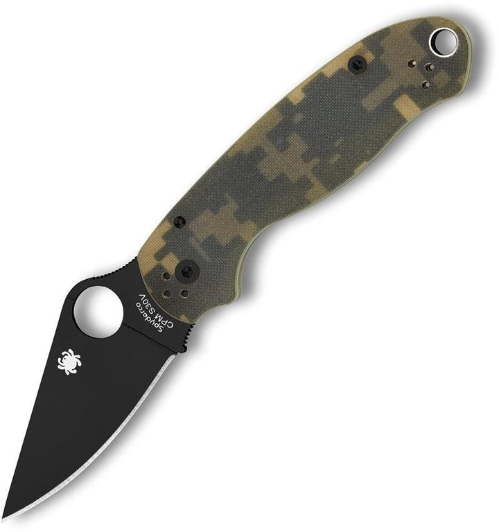 Spyderco Para Military 3 Compression Lock Digital Camo G10 Black DLC Coated PlainEdge CPM S45VN - Knives.mx