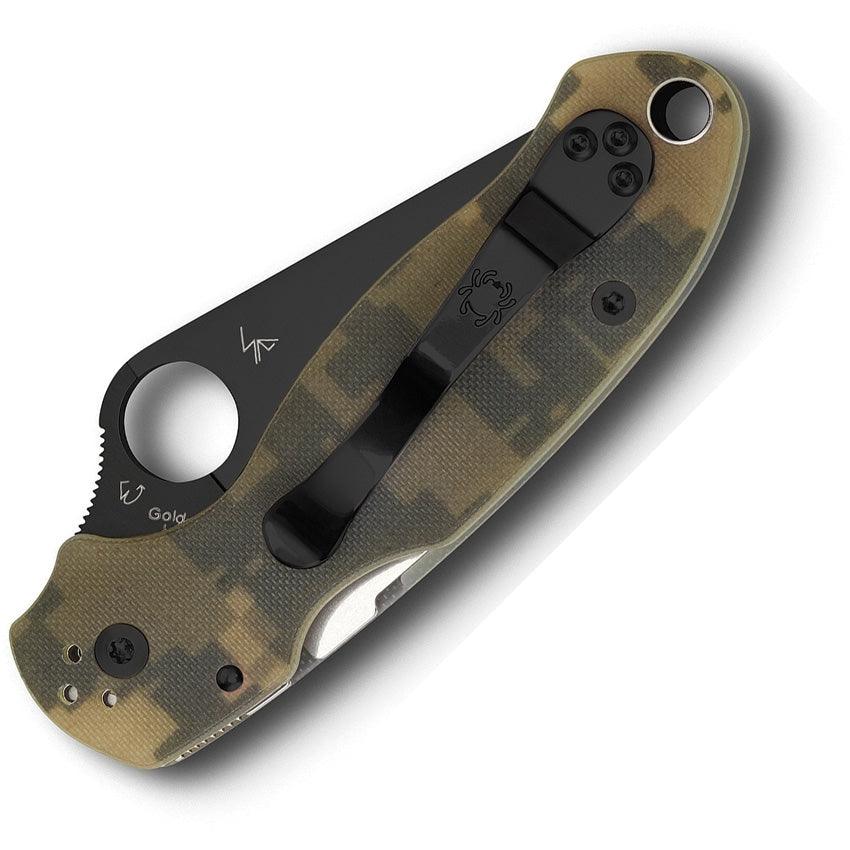 Spyderco Para Military 3 Compression Lock Digital Camo G10 Black DLC Coated PlainEdge CPM S45VN - Knives.mx