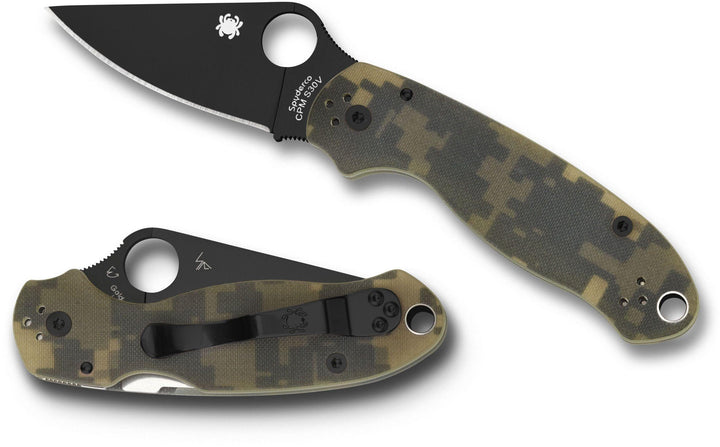 Spyderco Para Military 3 Compression Lock Digital Camo G10 Black DLC Coated PlainEdge CPM S45VN - Knives.mx