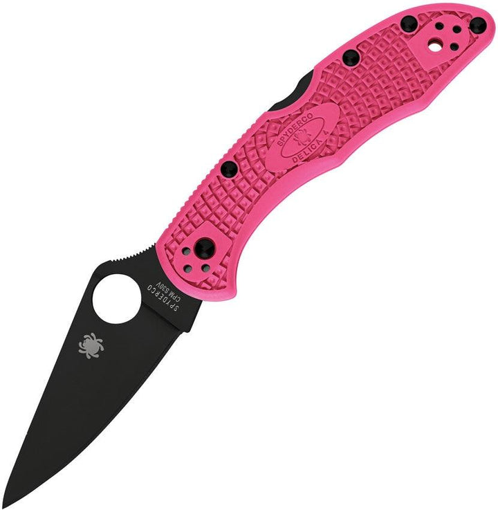 Spyderco Pink Heals Delica Lockback Black TiNi Coated PlainEdge CPM S30V - Knives.mx