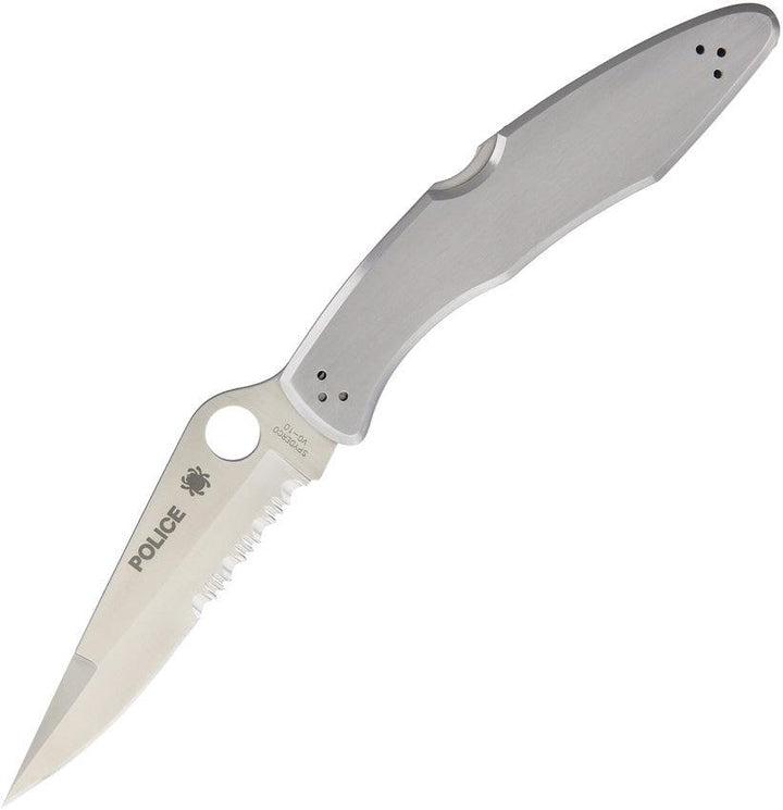 Spyderco Police Model Lockback 2Cr13 Stainless Handle Satin CombinationEdge VG-10 - Knives.mx