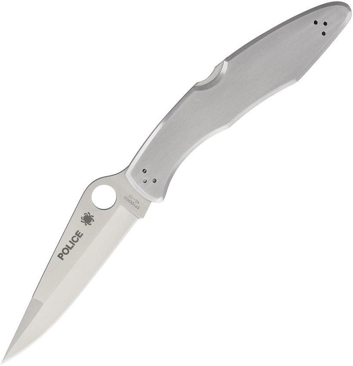 Spyderco Police Model Lockback 2Cr13 Stainless Handle Satin PlainEdge VG-10 - Knives.mx