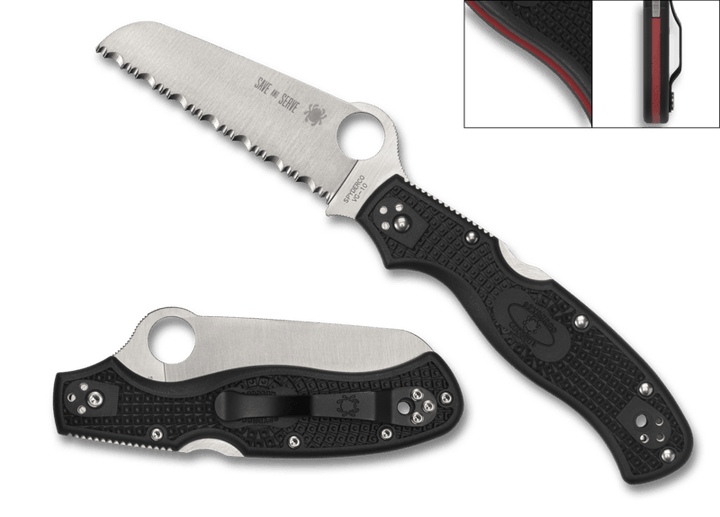 Spyderco Rescue 3 Lockback Black FRN Thin Red Line Series Serrated VG-10 - Knives.mx