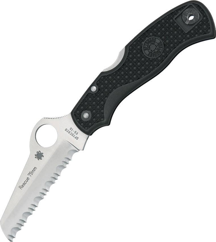Spyderco Rescue Lockback 79mm Black FRN Serrated VG-10 - Knives.mx