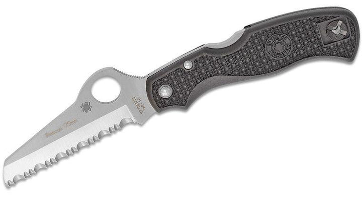 Spyderco Rescue Lockback 79mm Black FRN Serrated VG-10 - Knives.mx