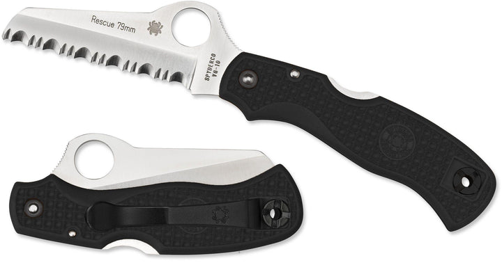 Spyderco Rescue Lockback 79mm Black FRN Serrated VG-10 - Knives.mx