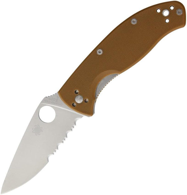 Spyderco Tenacious Linerlock Brown G10 Serrated 8Cr13MoV - Knives.mx