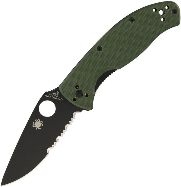 Spyderco Tenacious Linerlock Green G10 Black Serrated 8CR13MOV - Knives.mx