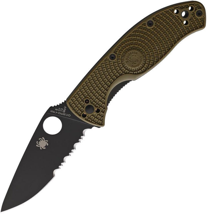 Spyderco Tenacious LWT Black Bld OD Green FRN Serrated - Knives.mx