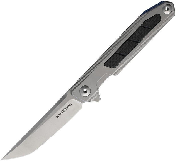 SRM Knives 1162 Framelock Stainless Handle w CF Bead Blast 14C28N Sandvik - Knives.mx