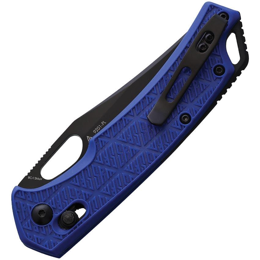 SRM Knives 9201 Ambi Lock Blue Textured FRN Clip Point Black 8Cr13MoV - Knives.mx