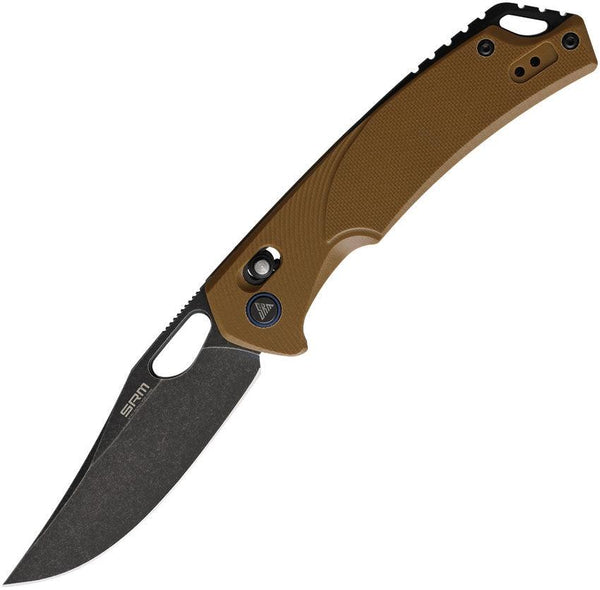 SRM Knives 9201 Ambi Lock Brown G10 Black Stonewash D2 - Knives.mx