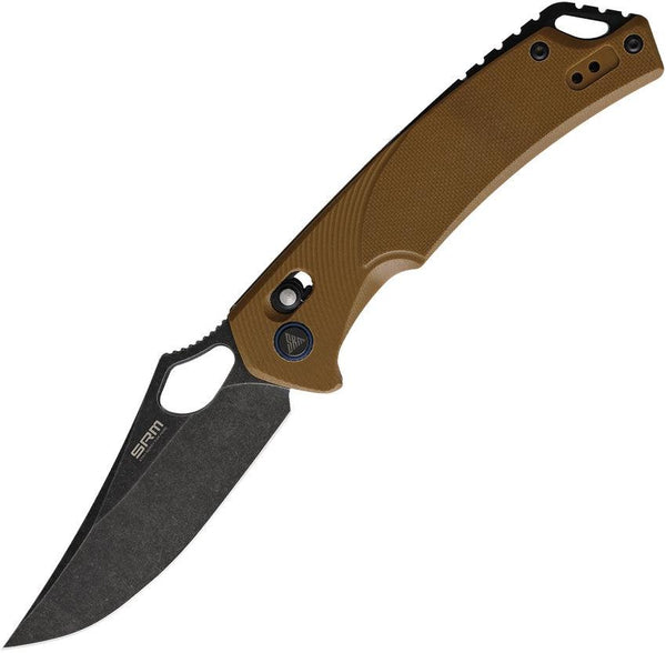 SRM Knives 9202 Ambi Lock Brown G10 Black Stonewash D2 - Knives.mx