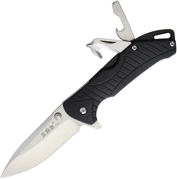 SRM Knives Sanrenmu 7089 Folder Black Nylon Satin Stainless Drop Point Blade - Knives.mx