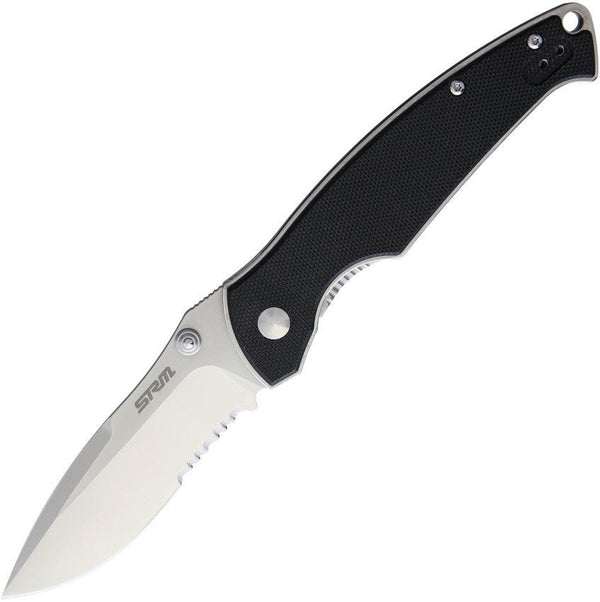 SRM Knives SRM 9012 Linerlock Black G10 Satin Partially Serrated 12C27 Sandvik - Knives.mx