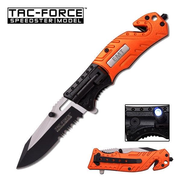 Tac Force EMT Rescue Linerlock A/O Orange & Black Aluminum Two Tone Serrated Stainless - Knives.mx