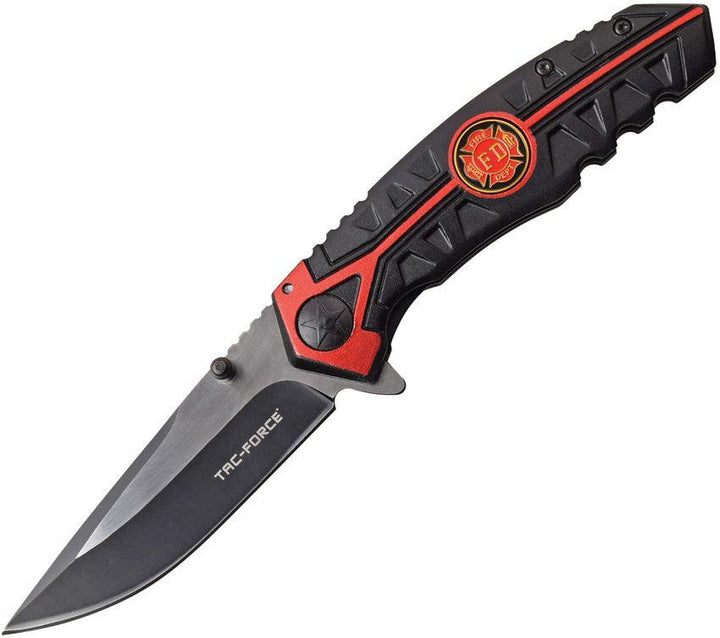 Tac Force Fire Department Linerlock A/O Black& Red Aluminum Two Tone Drop Point Stainless - Knives.mx