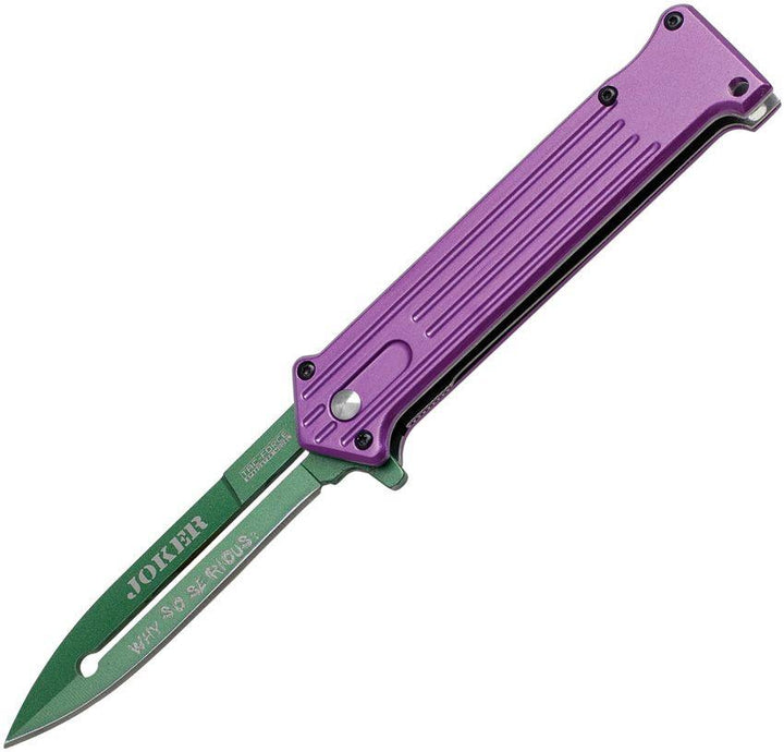 Tac Force Joker Why So Serious? Linerlock A/O Purple Aluminum Green Stainless Blade - Knives.mx