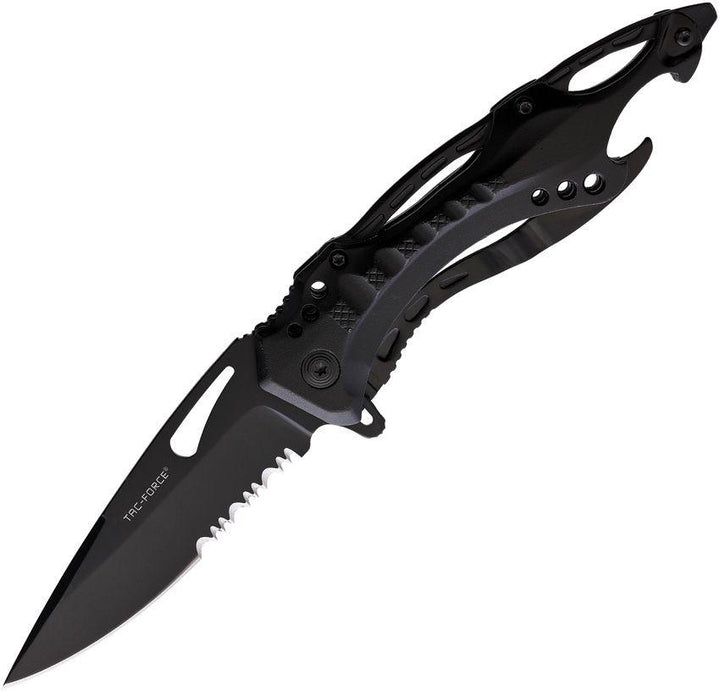 Tac Force Linerlock A/O Black Aluminum Serrated Stainless - Knives.mx