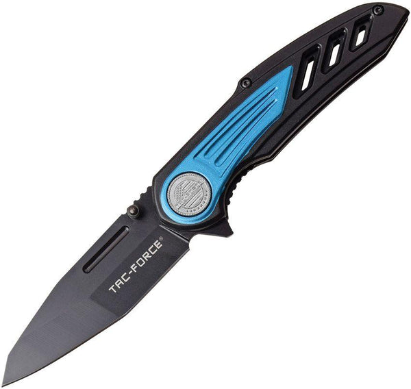 Tac Force Linerlock A/O Black & Blue Aluminum Black 3Cr1 Stainless Blade - Knives.mx