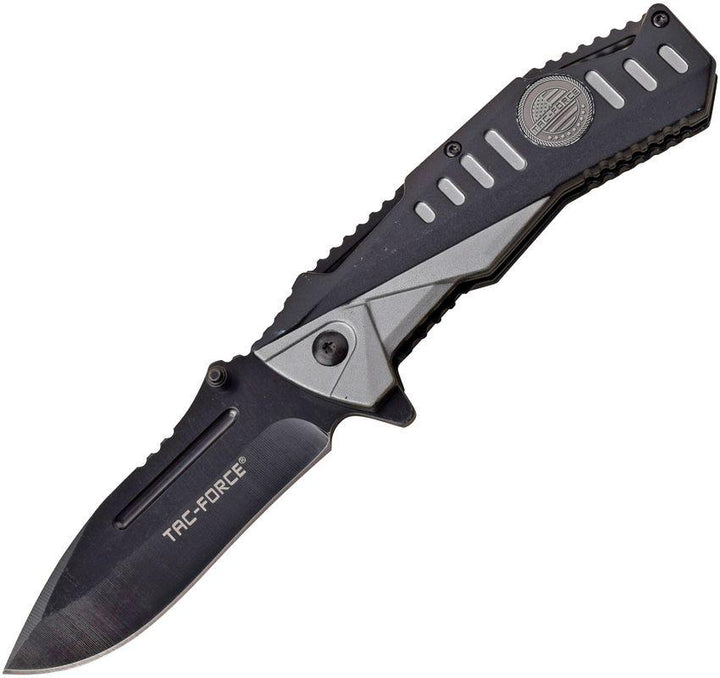 Tac Force Linerlock A/O Black & Gray Aluminum Black Drop Point Stainless Blade - Knives.mx