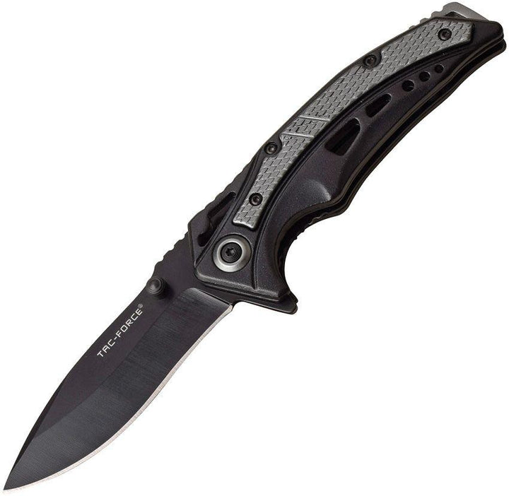 Tac Force Linerlock A/O Black & Gray Aluminum Black Stainless Blade - Knives.mx