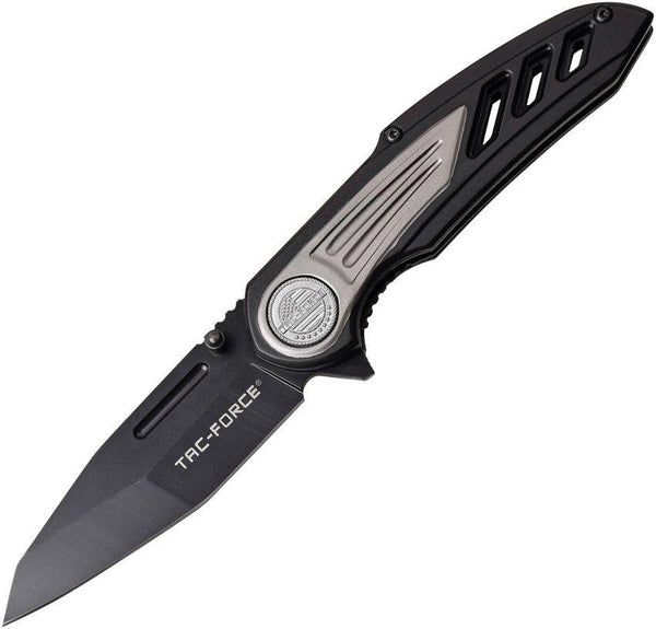 Tac Force Linerlock A/O Black & Gray Aluminum Black Stainless Blade - Knives.mx