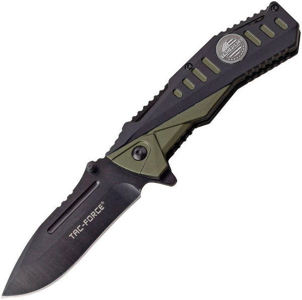 Tac Force Linerlock A/O Black & Green Aluminum Black Drop Point Stainless Blade - Knives.mx