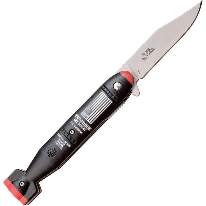 Tac Force Linerlock A/O Black & Red Aluminum Satin 3Cr1 Clip Point Stainless Blade - Knives.mx