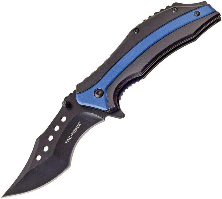 Tac Force Linerlock A/O Black&Blue Aluminum Black Clip Point 3Cr13 Stainless - Knives.mx