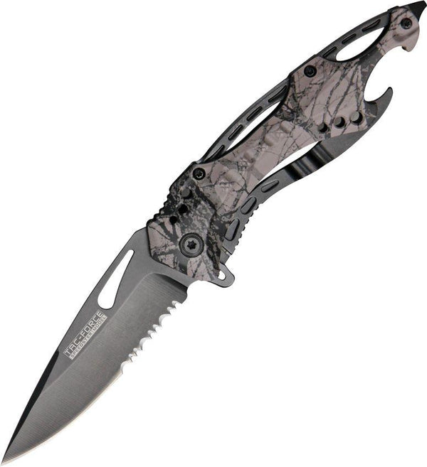 Tac Force Linerlock A/O Gray Camo & Black Aluminum Serrated Stainless - Knives.mx