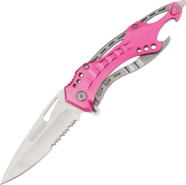 Tac Force Linerlock A/O Pink Aluminum Satin Serrated Stainless - Knives.mx