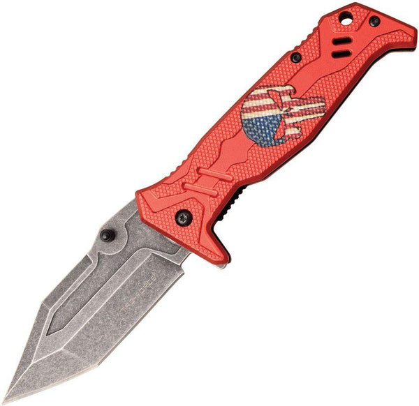 Tac Force Linerlock A/O Red Textured Aluminum Black Stonewash Tanto Stainless Blade - Knives.mx