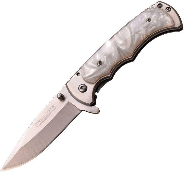 Tac Force Linerlock A/O White Resin Satin Drop Point Stainless Blade - Knives.mx