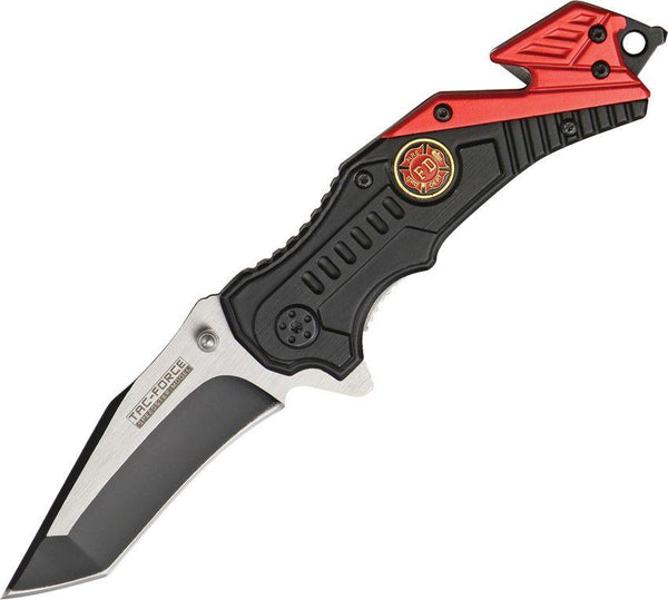 Tac Force Rescue Fire Dept A/O Black & Red Aluminum Two Tone Tanto Stainless - Knives.mx