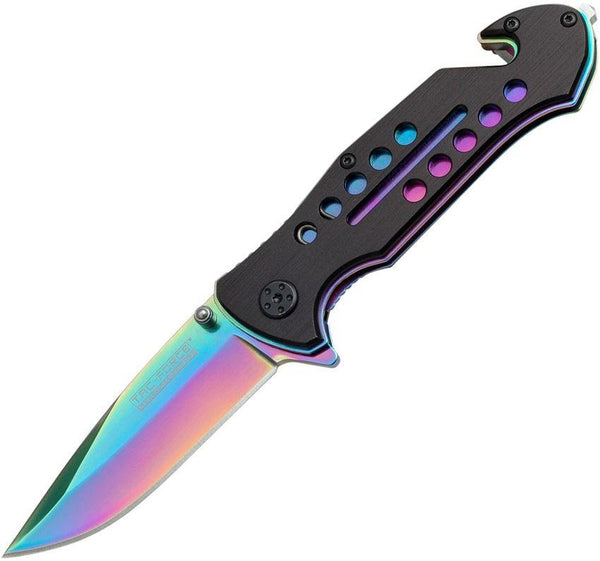 Tac Force Rescue Linerlock A/O Black Aluminum Spectrum 440 Stainless Blade - Knives.mx