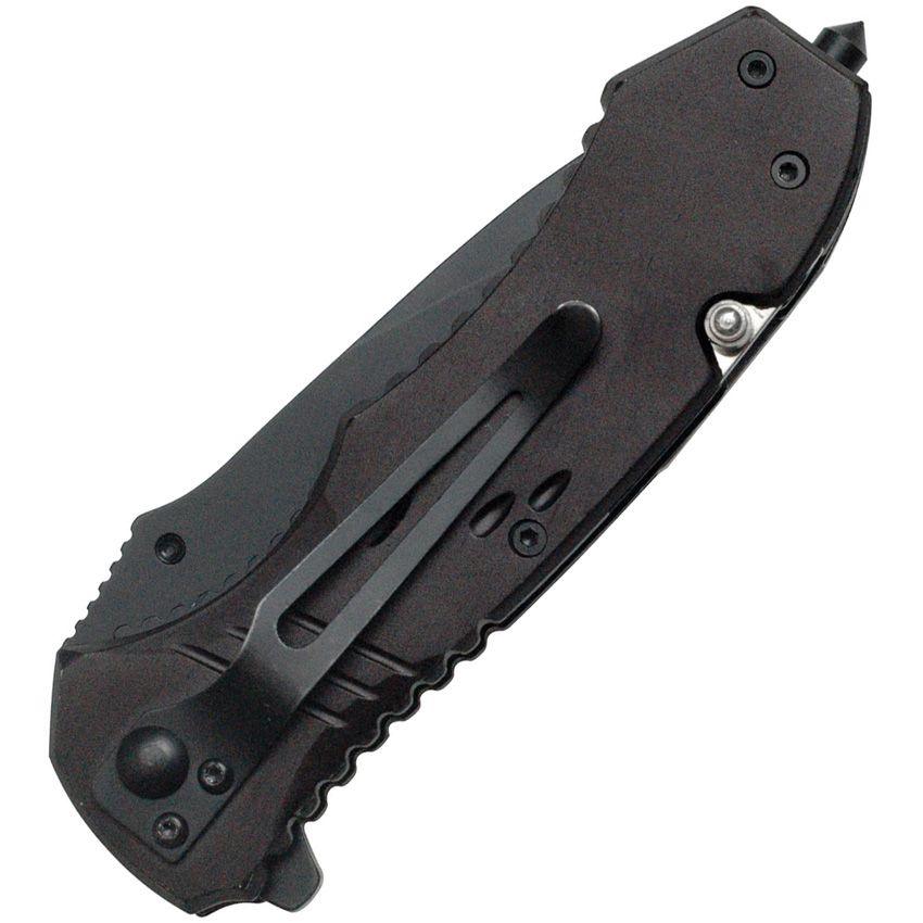 Tac Force Rescue Linerlock A/O Black Aluminum w Brown Wood Onlay Stainless Blade - Knives.mx