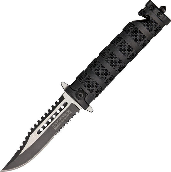 Tac Force Rescue Linerlock A/O OD Black Knurled Aluminum Two Tone Clip Point Stainless - Knives.mx