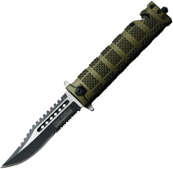 Tac Force Rescue Linerlock A/O OD Green Knurled Aluminum Two Tone Clip Point Stainless - Knives.mx