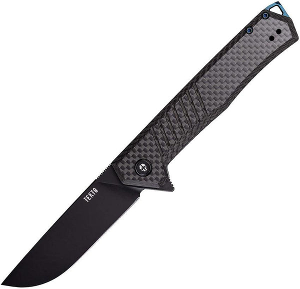 Tekto Knives F1 Alpha Linerlock G10 & Carbon Fiber w Blue Accents Black Titanium Coated D2 - Knives.mx