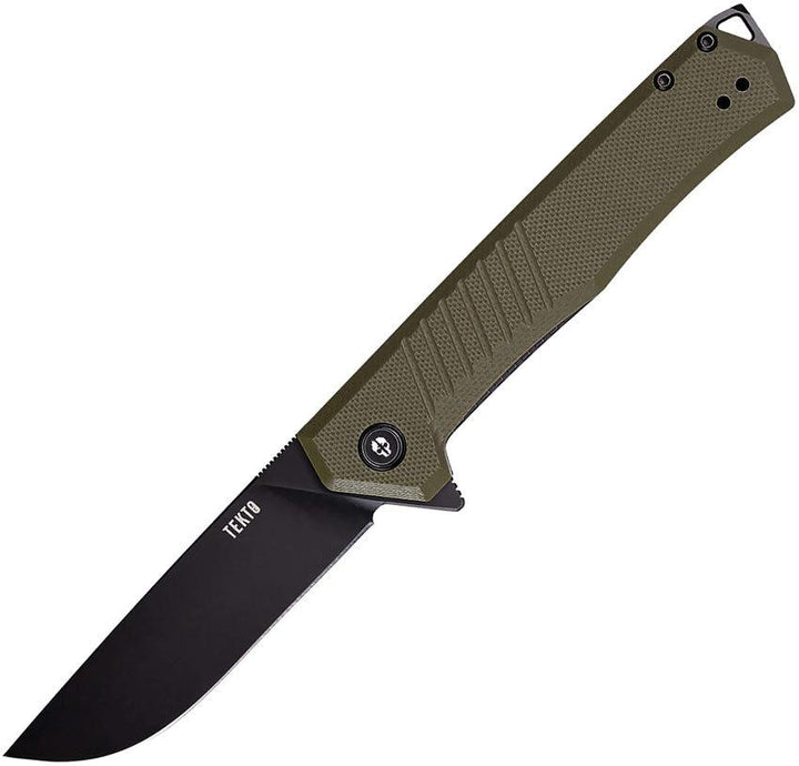 Tekto Knives F1 Alpha Linerlock OD Green G10 Black Titanium Coated D2 - Knives.mx