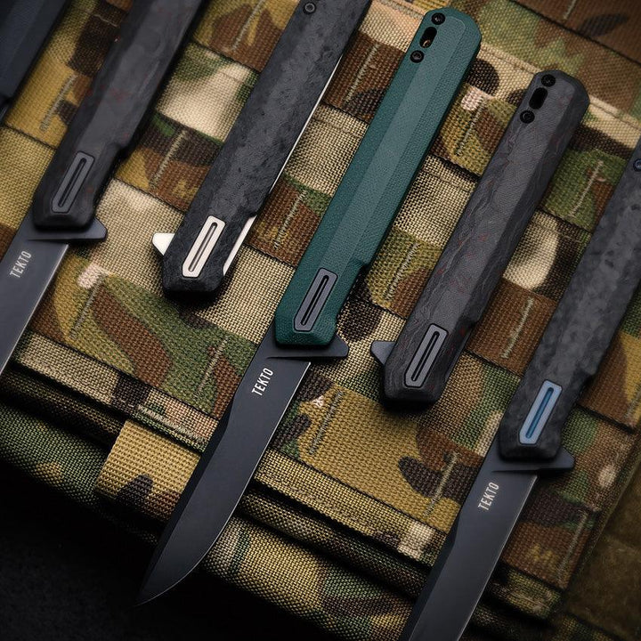 Tekto Knives F2 Bravo Linerlock OD Green G10 Black Accents Titanium Coated D2 - Knives.mx