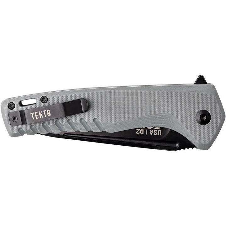 Tekto Knives F3 Charlie Button Lock Gray G10 Black Titanium Coated D2 - Knives.mx