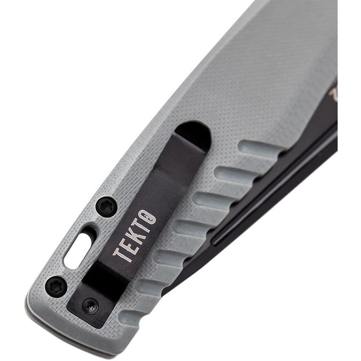 Tekto Knives F3 Charlie Button Lock Gray G10 Black Titanium Coated D2 - Knives.mx