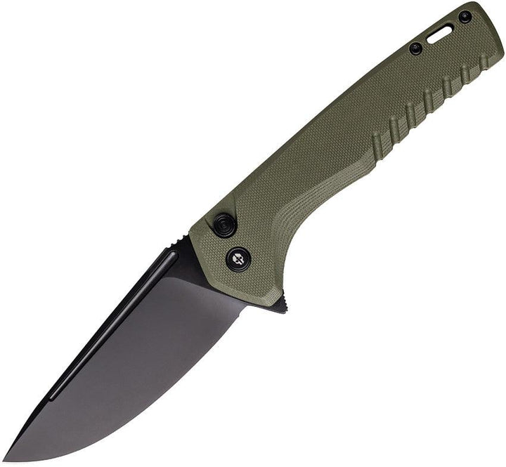 Tekto Knives F3 Charlie Button Lock OD Green G10 Black Titanium Coated D2 - Knives.mx